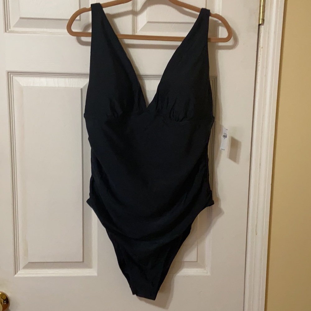 Ruched Deep V-Neck One-Piece Swimsuit